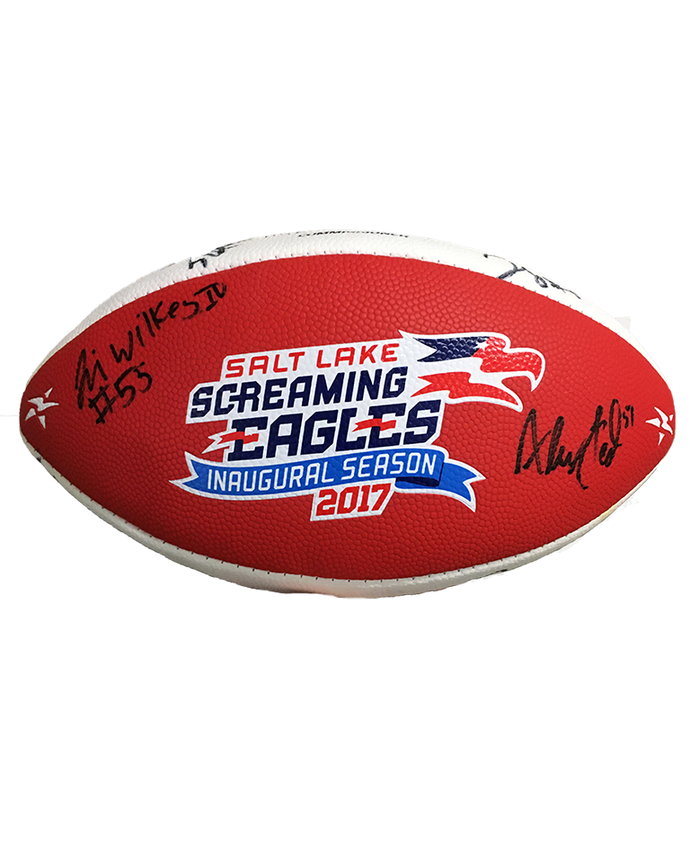 Salt Lake Screaming Eagles Inaugural Season Football Signed (Eagles Logo Side)