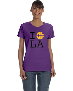LA Lakers Yellow Basketball Purple Womens Tee