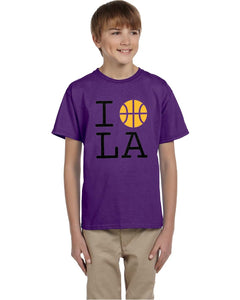 LA Lakers Yellow Basketball Purple Youth T Shirt