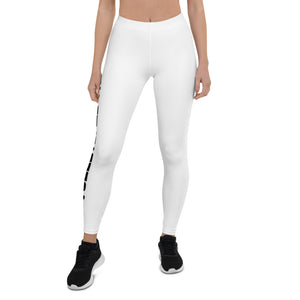 Volleyball Mom White Leggings (Front View)