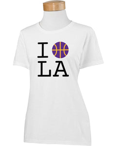 LA Lakers Purple Basketball White Womens Tee